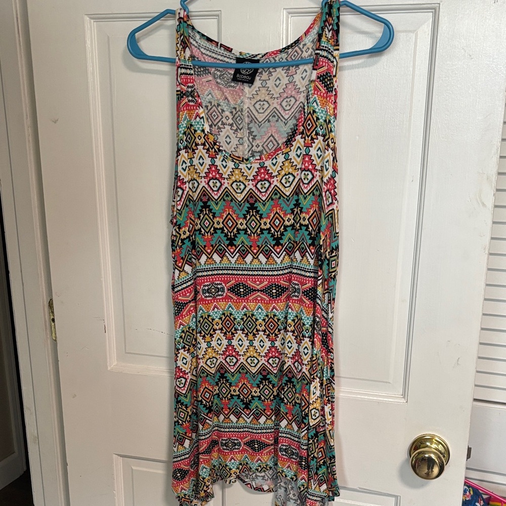 bobeau Multicolor Aztec Tank Mini Dress - Pink, Teal, Yellow & Black